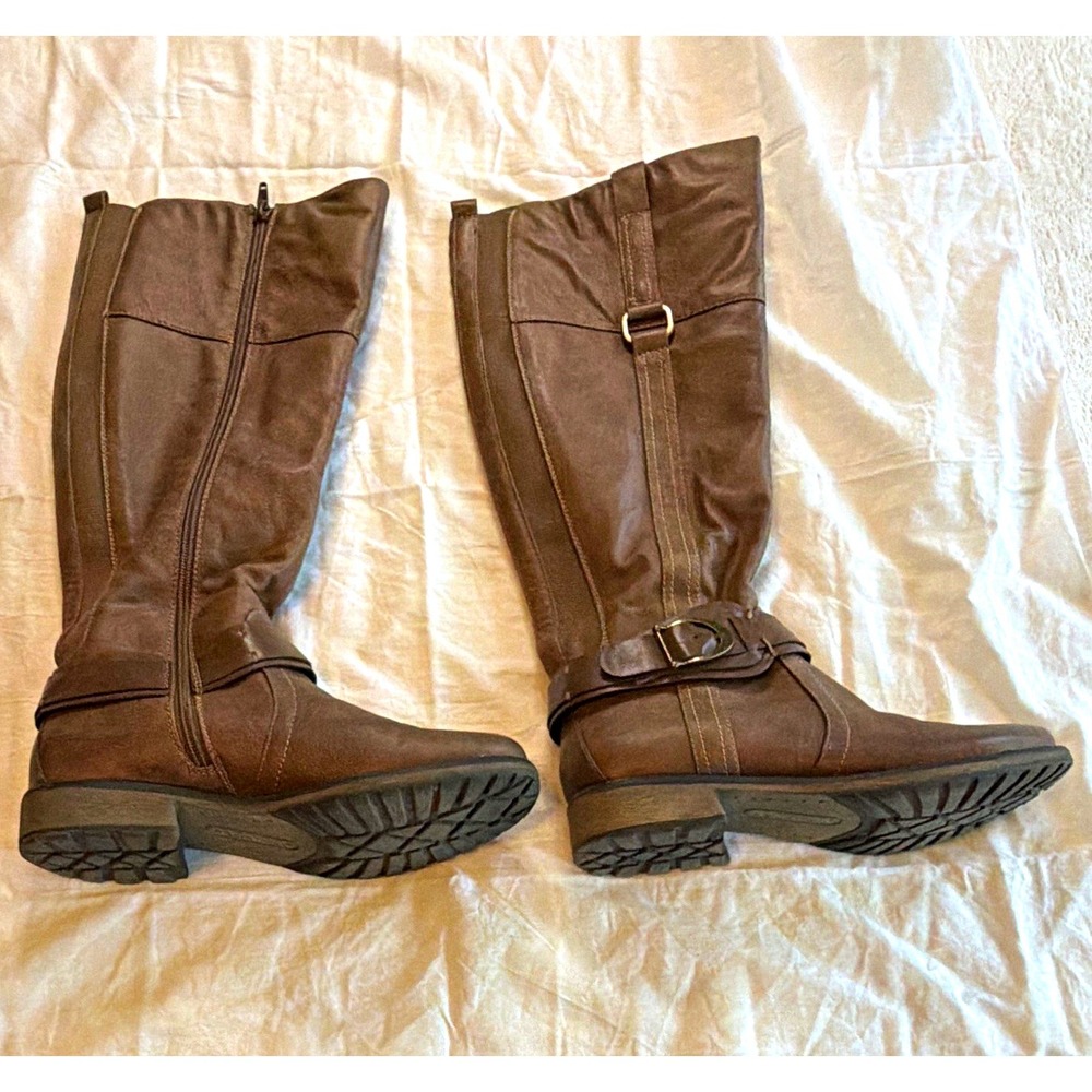 BareTraps Salvador Women Brown Knee High Riding Boots Zip Buckle 7 M BTF15-10413